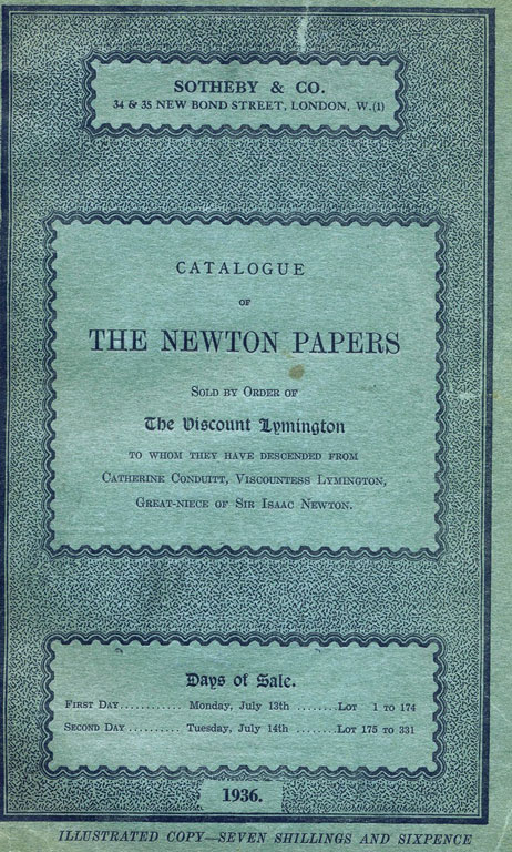 The front page of Sotheby's auction catalogue, 1936